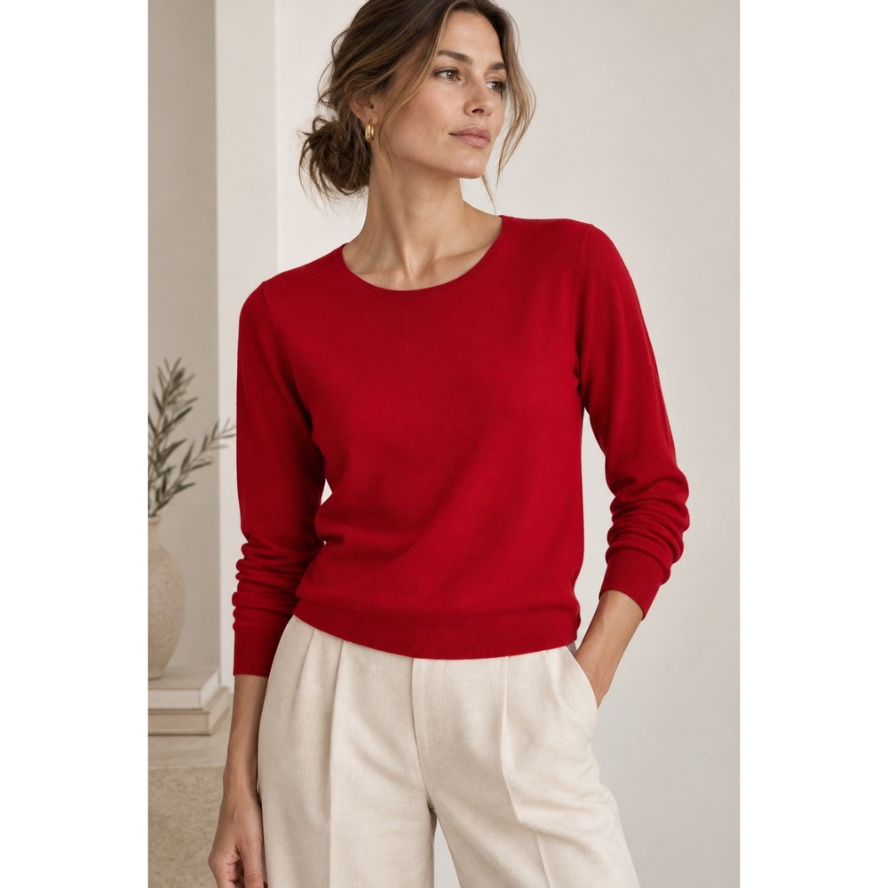 Lafayette 148 New York Red 100% Super 120s Wool Crewneck Sweater Petite P